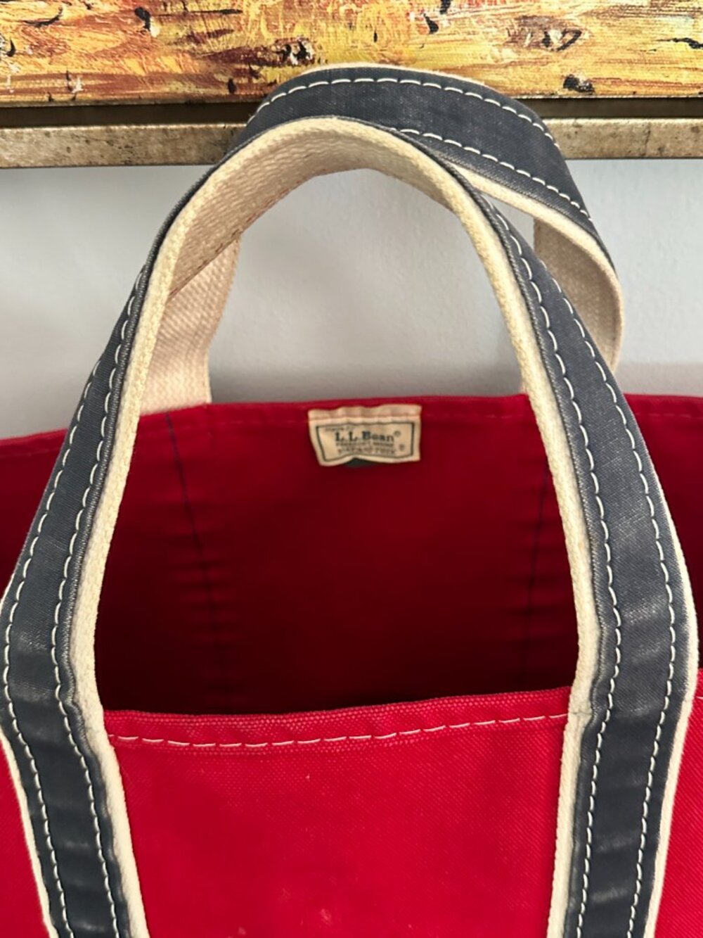 Rare Vintage 80s L.L. Bean Boat And Tote Red Blue Canvas Large Bag - Picture 4 of 16